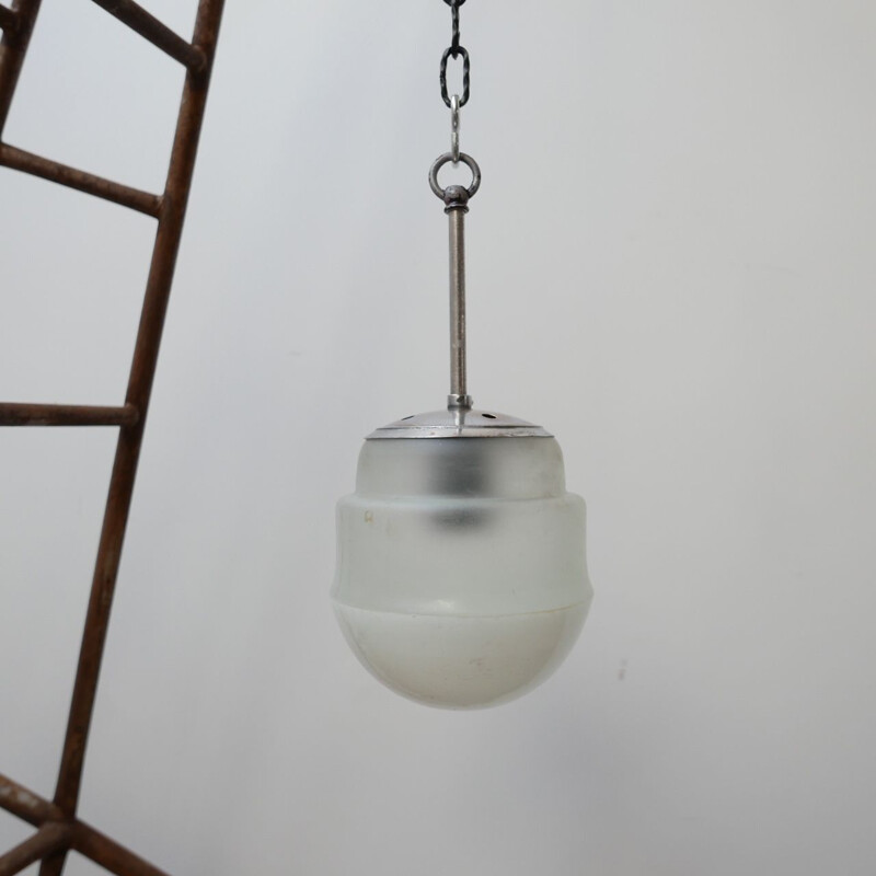 Vintage two-tone opaline and white glass suspension, Germany 1950