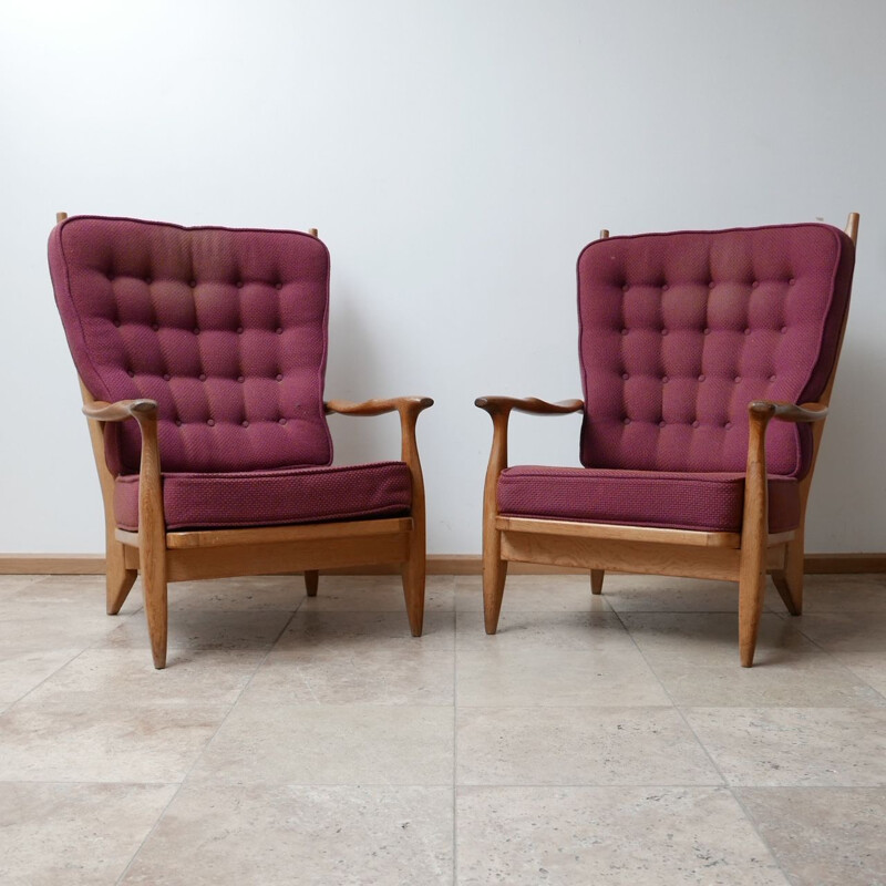 Pair of vintage oak armchairs by Guillerme and Chambron Edouard, France 1960
