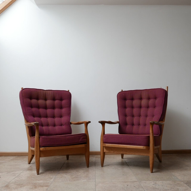 Paire de fauteuils vintage en chêne de Guillerme et Chambron Edouard, France 1960