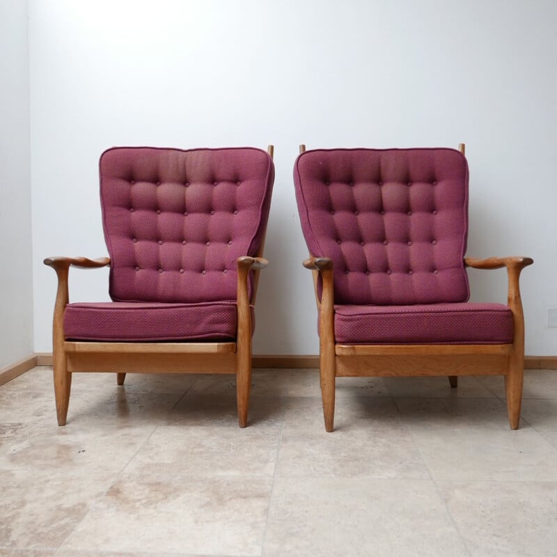 Pair of vintage oak armchairs by Guillerme and Chambron Edouard, France 1960