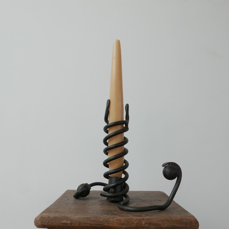 Vintage well shaped iron candlestick, England 1950