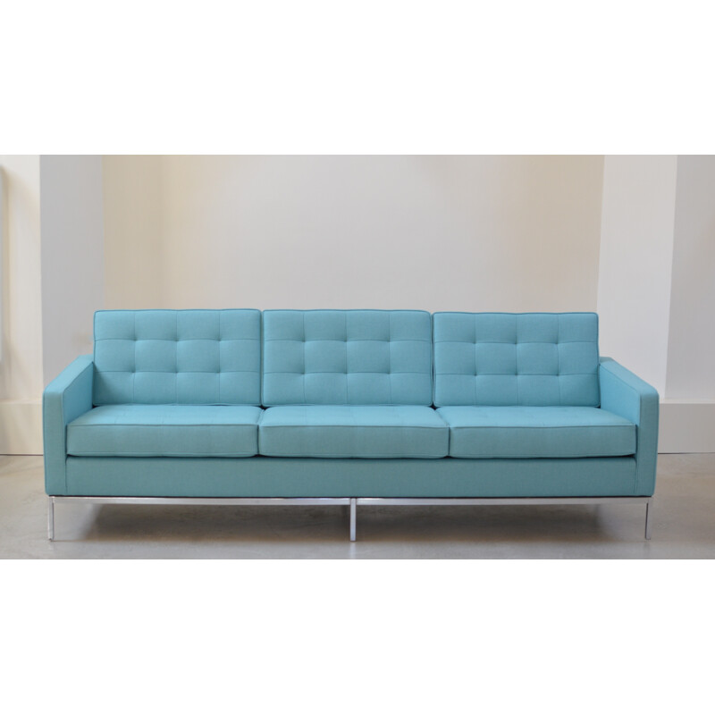 3-seater Knoll sofa in turquoise fabric, Florence KNOLL - 1969