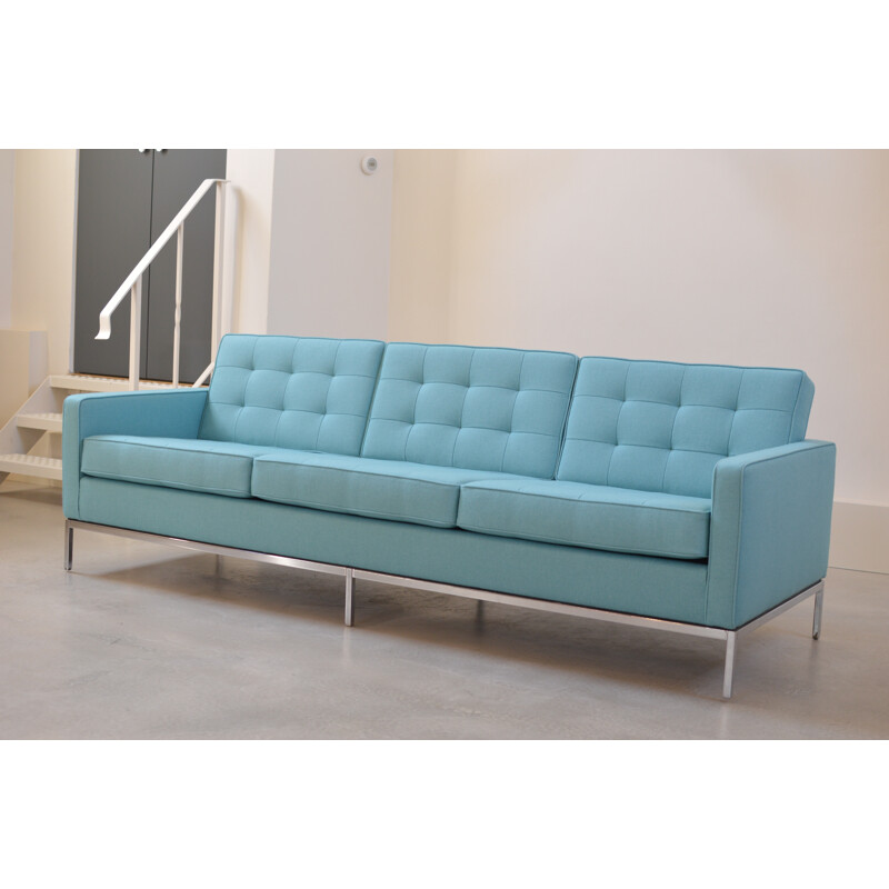 3-seater Knoll sofa in turquoise fabric, Florence KNOLL - 1969