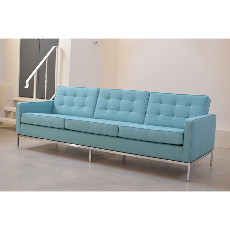 Canapé 3 places Knoll en tissu turquoise, Florence KNOLL - 1969