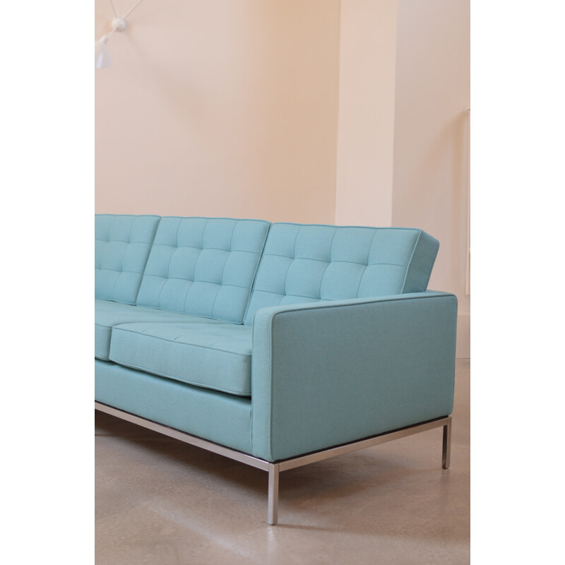 3-seater Knoll sofa in turquoise fabric, Florence KNOLL - 1969