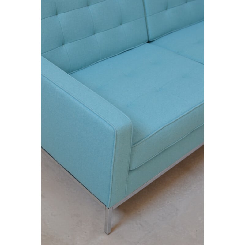 3-seater Knoll sofa in turquoise fabric, Florence KNOLL - 1969