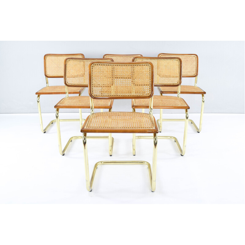 Ensemble de 6 chaises Cesca B32 vintage en laiton de Marcel Breuer Italie 1970
