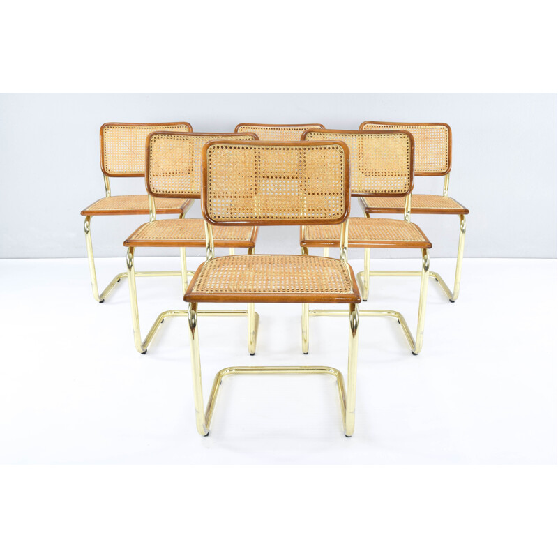 Set of 6 vintage Cesca B32 chairs in brass by Marcel Breuer Italy 1970s