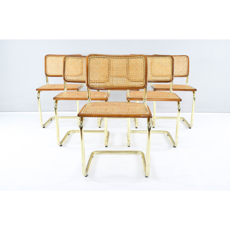 Set of 6 vintage Cesca B32 chairs in brass by Marcel Breuer Italy 1970s