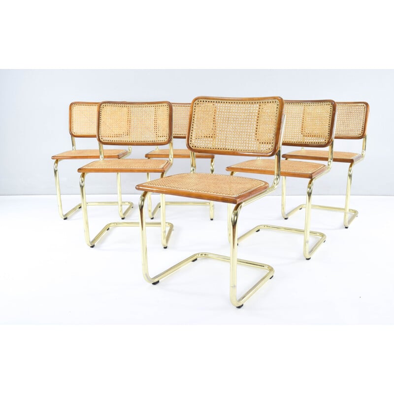 Ensemble de 6 chaises Cesca B32 vintage en laiton de Marcel Breuer Italie 1970