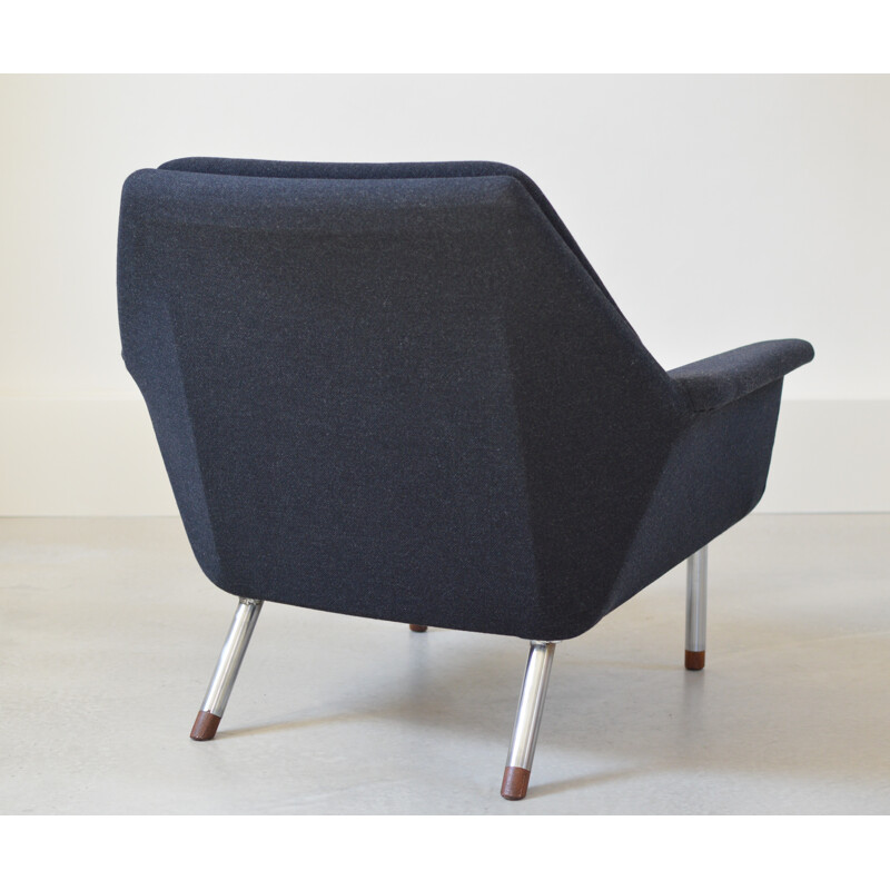 Danish armchair in steel and blue fabric, Illum WIKKELSO - 1950s