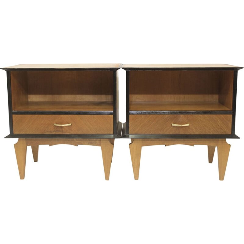 Pair of vintage bedside tables in oak veneer 1960s