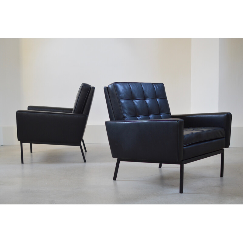 Paire de fauteuils Knoll en cuir noir, Florence KNOLL - 1958