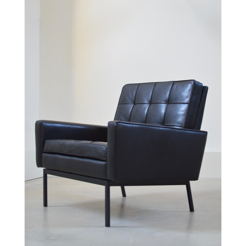 Knoll pair of armchairs in black leather, Florence KNOLL - 1958