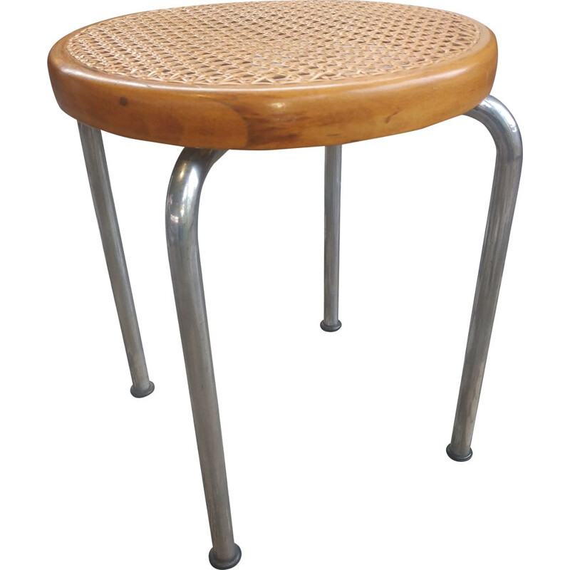 Vintage rattan stool Czechoslovakia 1930s