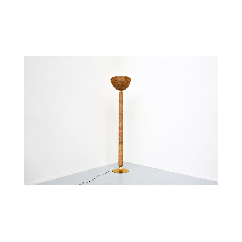 Vintage floor lamp  modern brown rattan Italy