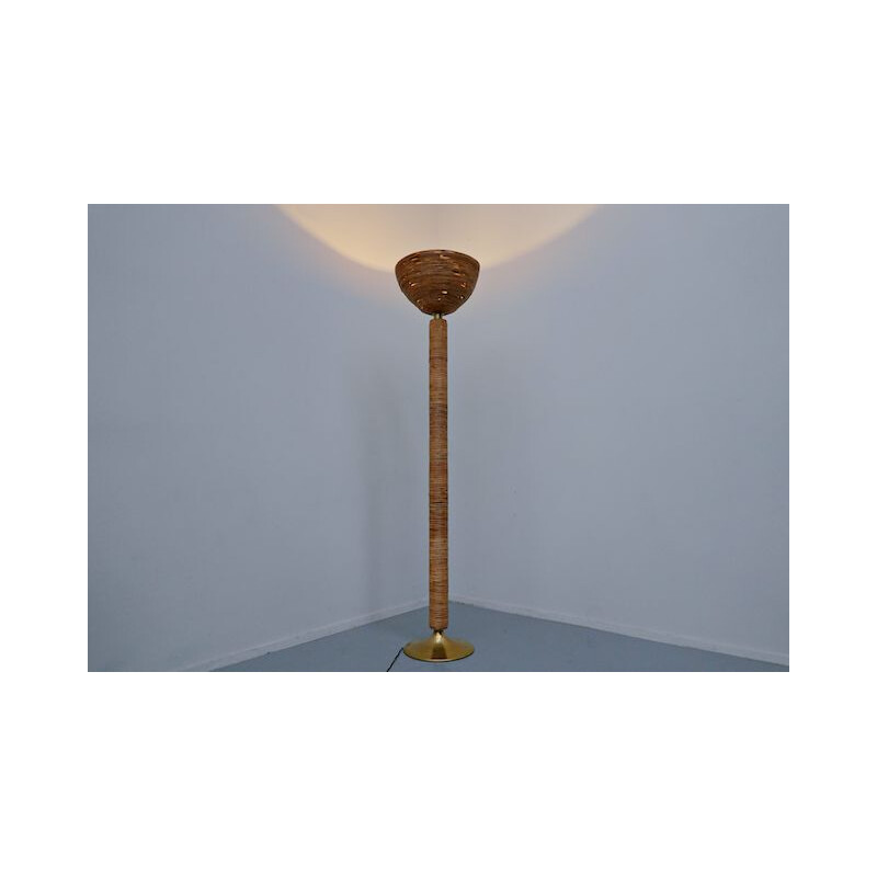 Vintage floor lamp  modern brown rattan Italy