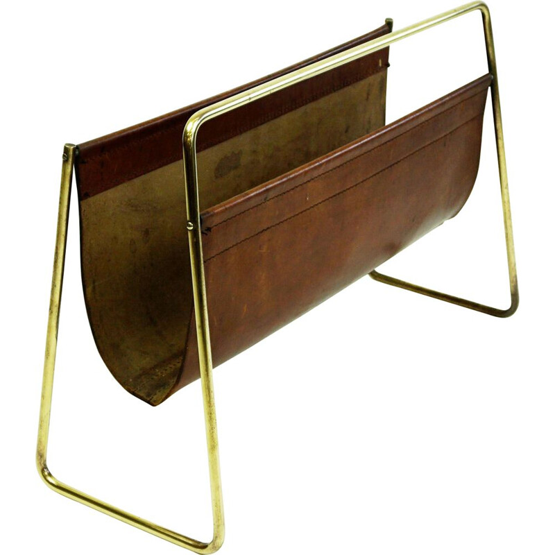 Vintage brass magazine rack by Carl Aubock Werkstatte, Vienna 1950