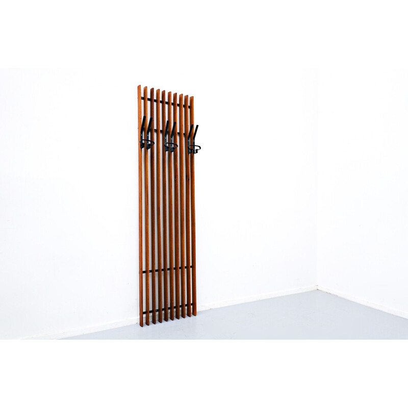 Vintage wooden coat rack in modern brown Italy 1960s