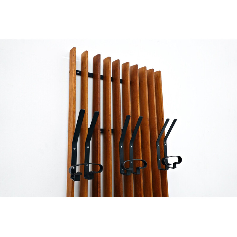 Vintage wooden coat rack in modern brown Italy 1960s