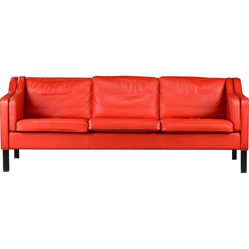 Vintage 3-Sitzer-Sofa aus rotem Leder von Hurup Mobelfabrik, Dänemark