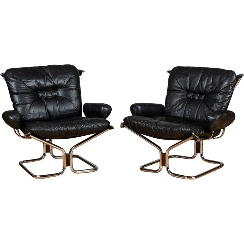 Vintage chrome and leather chairs by Ingmar Relling 1960