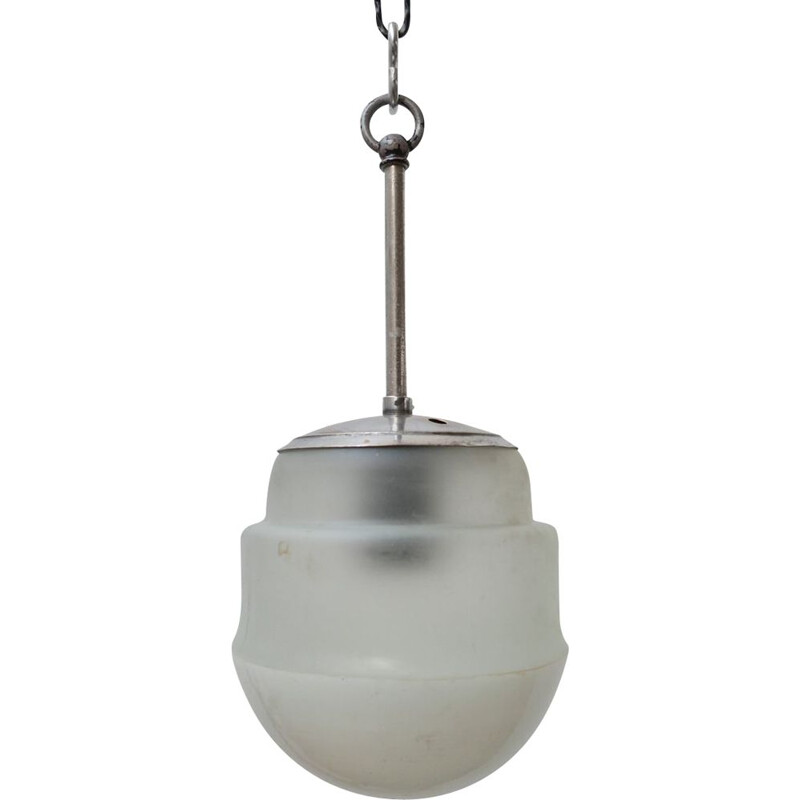 Vintage two-tone opaline and white glass suspension, Germany 1950