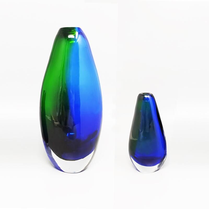 Paire de vases vintage Prodotti  en verre de Murano par Flavio Poli pour Seguso Italie 1970