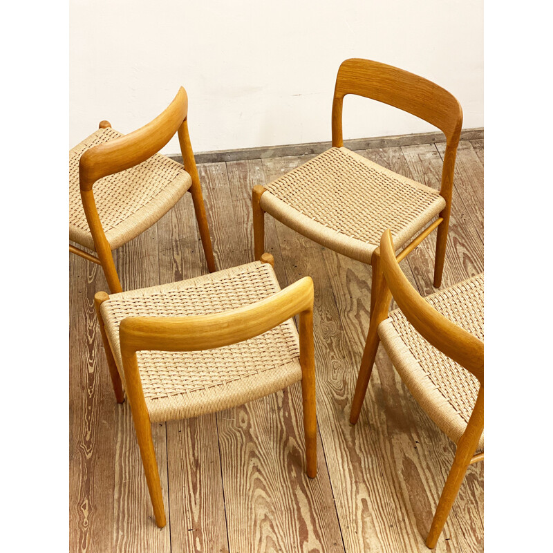 Set of 4 vintage oak chairs model 75 by Niels O. Møller for J.L. Moller Denmark 1950s