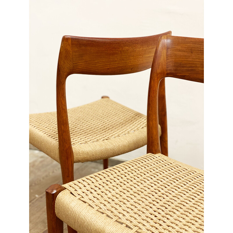 Set of 6 vintage teak chairs model 77 by Niels O. Møller for J.L. Moller Denmark 1950s