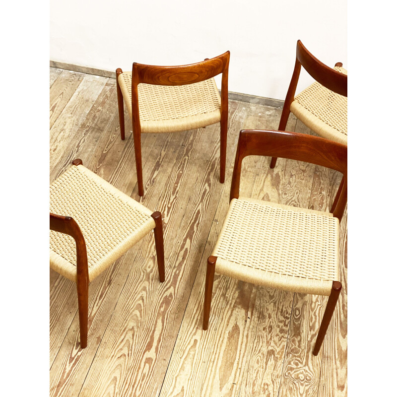 Set of 4 vintage teak chairs model 77 by Niels O. Møller for J.L. Moller Denmark 1950s