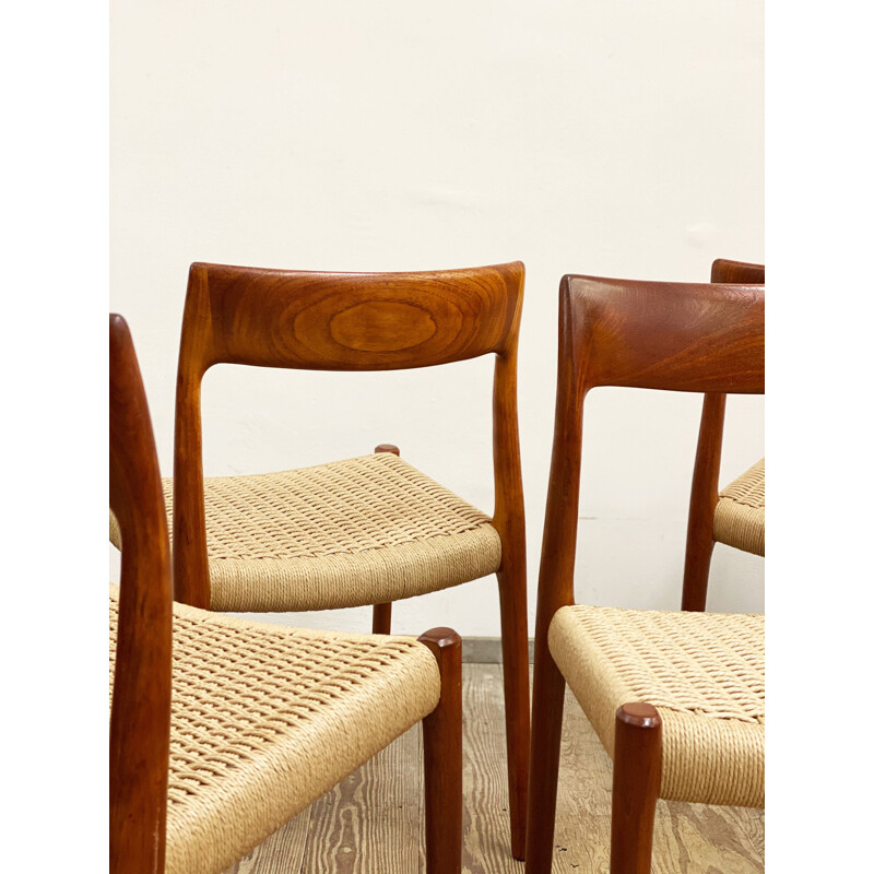 Set of 4 vintage teak chairs model 77 by Niels O. Møller for J.L. Moller Denmark 1950s