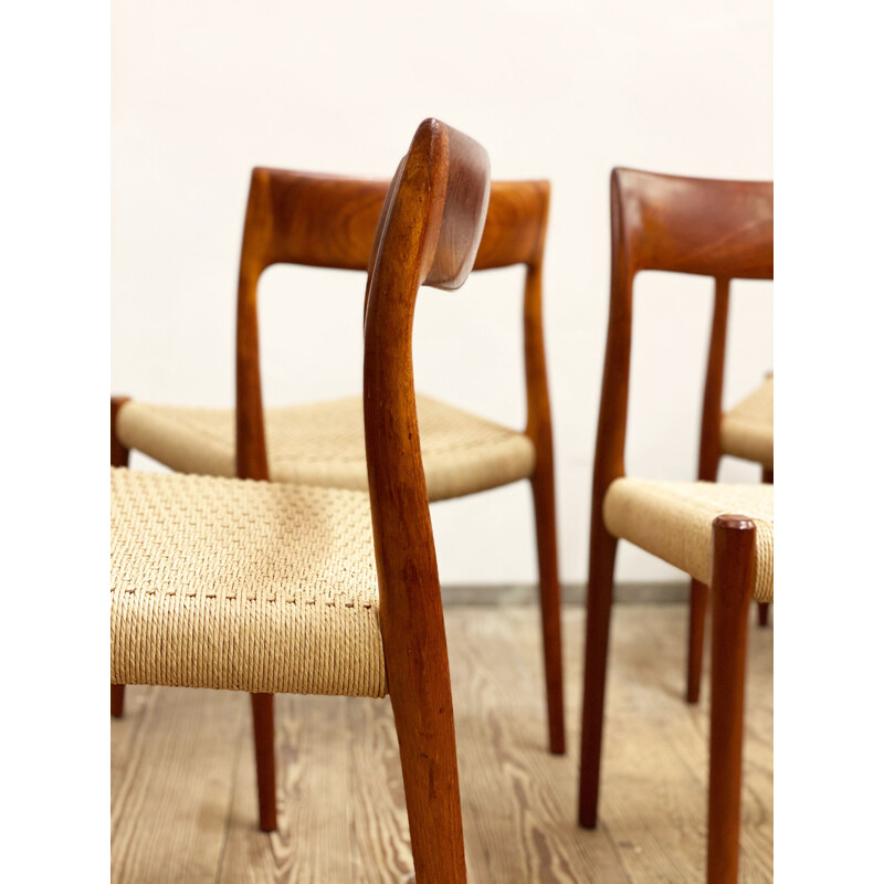 Set of 4 vintage teak chairs model 77 by Niels O. Møller for J.L. Moller Denmark 1950s