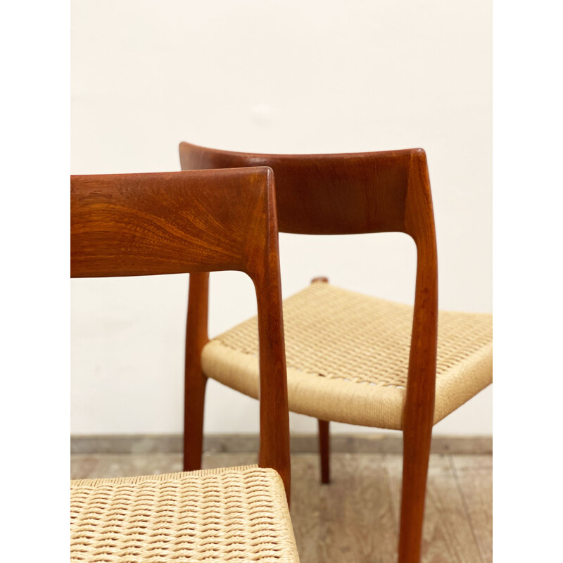 Set of 4 vintage teak chairs model 77 by Niels O. Møller for J.L. Moller Denmark 1950s