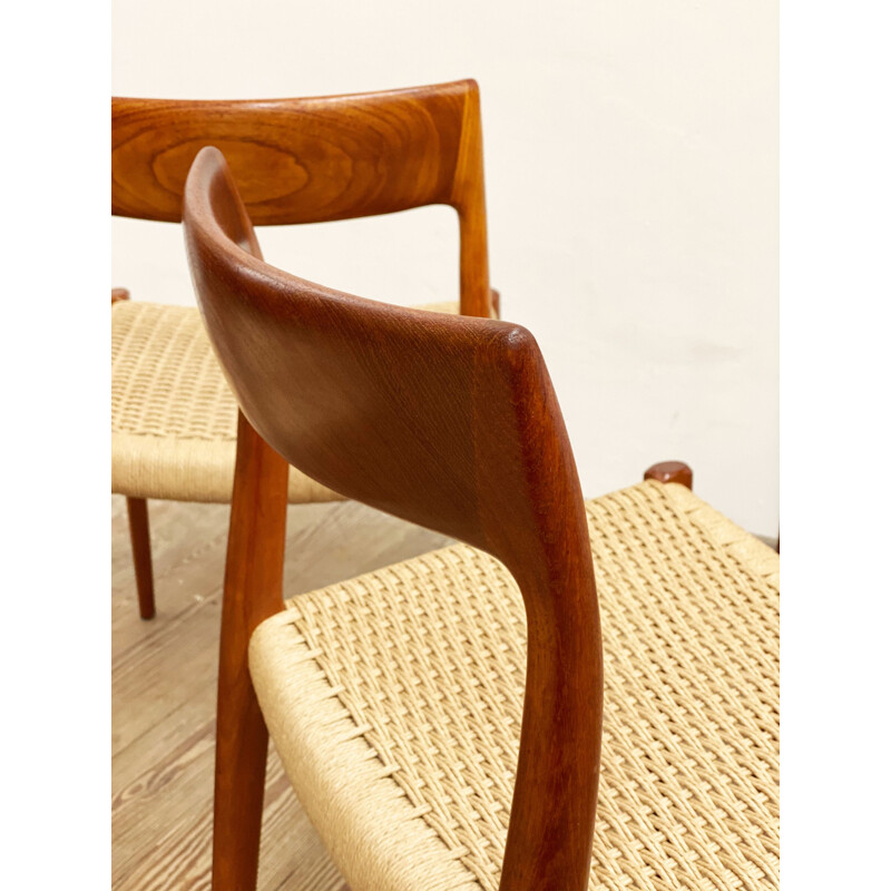 Set of 4 vintage teak chairs model 77 by Niels O. Møller for J.L. Moller Denmark 1950s