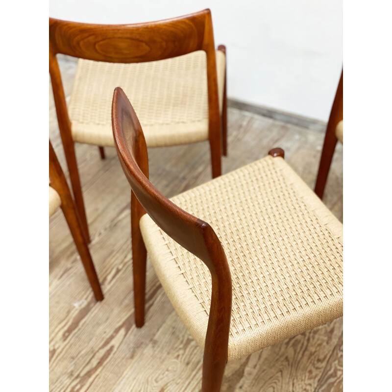 Set of 4 vintage teak chairs model 77 by Niels O. Møller for J.L. Moller Denmark 1950s