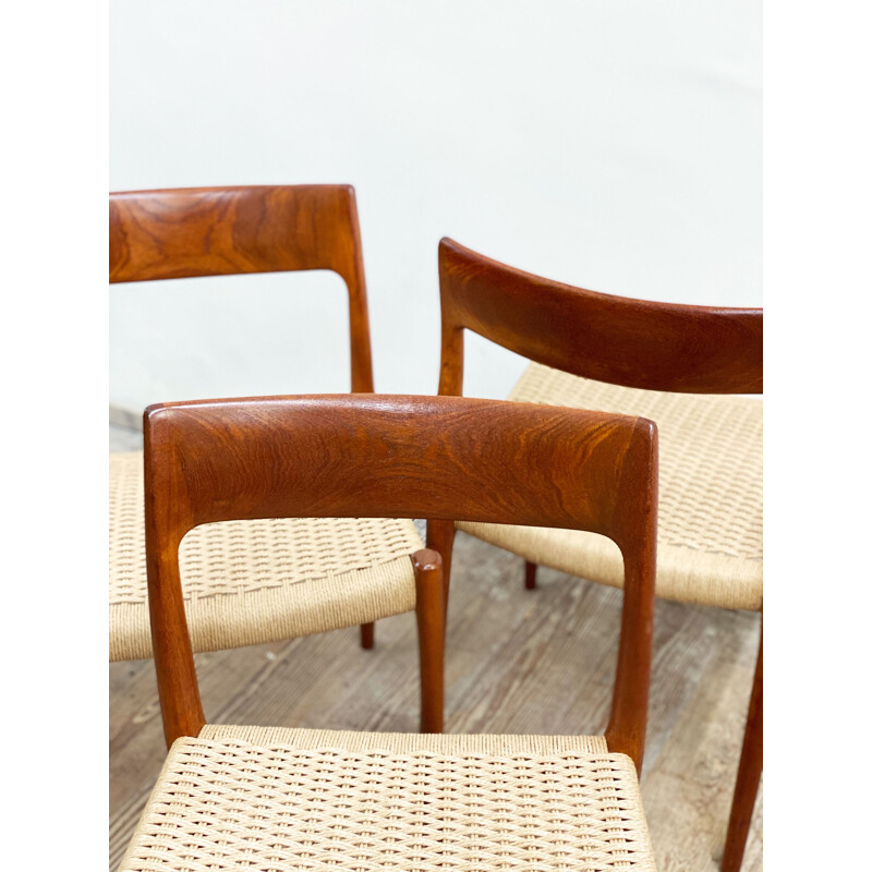 Set of 4 vintage teak chairs model 77 by Niels O. Møller for J.L. Moller Denmark 1950s