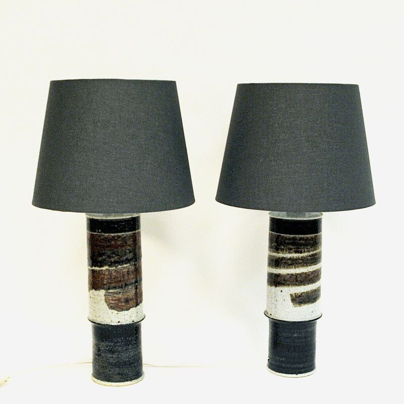 Pair of vintage stoneware table lamps by Inger Persson for Rörstrand Sweden 1960s