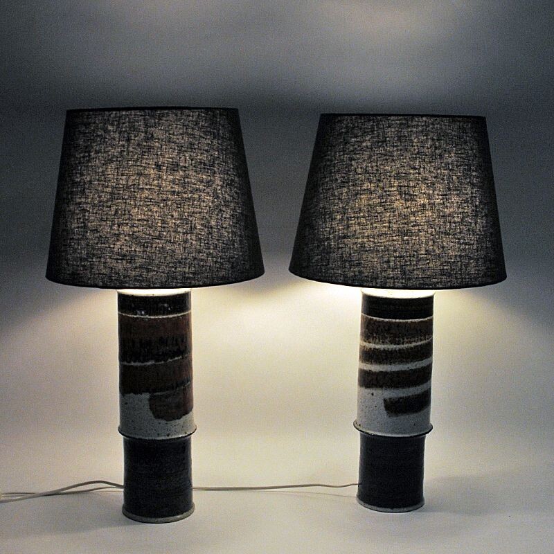 Pair of vintage stoneware table lamps by Inger Persson for Rörstrand Sweden 1960s