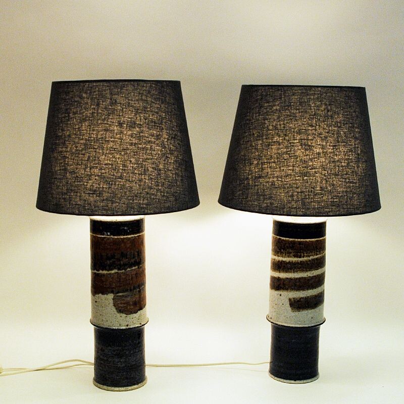 Pair of vintage stoneware table lamps by Inger Persson for Rörstrand Sweden 1960s