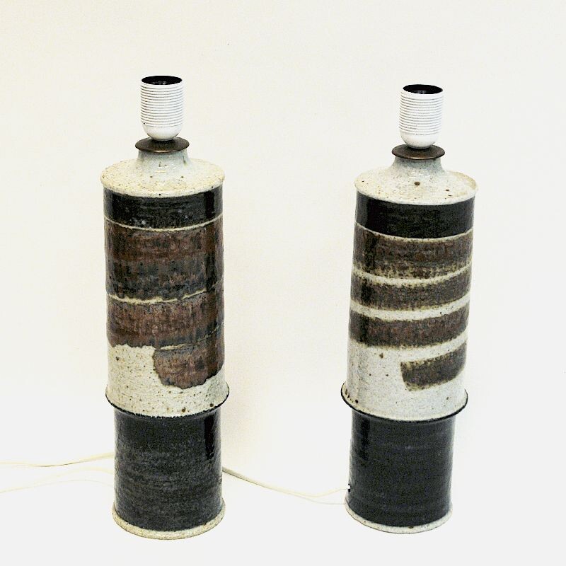 Pair of vintage stoneware table lamps by Inger Persson for Rörstrand Sweden 1960s