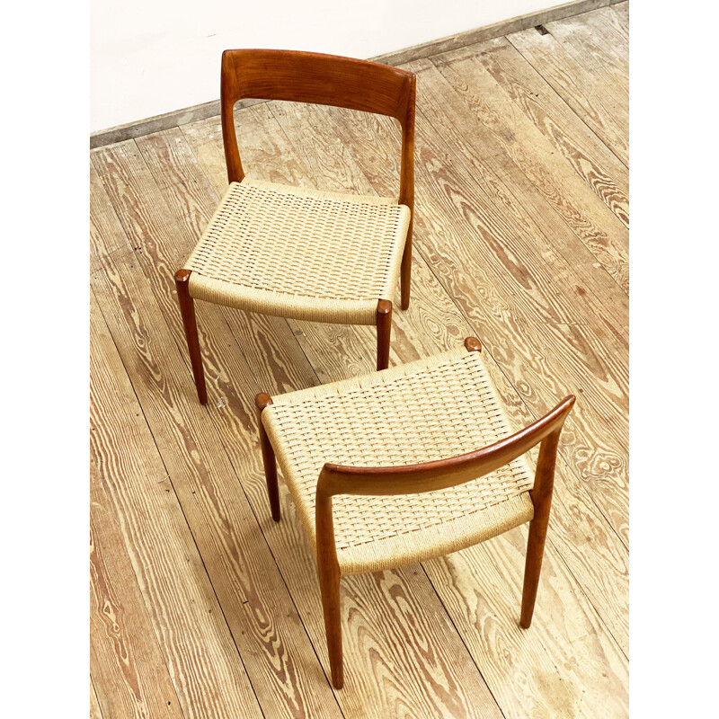 Pair of vintage teak chairs Model 77 by Niels O. Møller for J.L. Moller Denmark 1950s