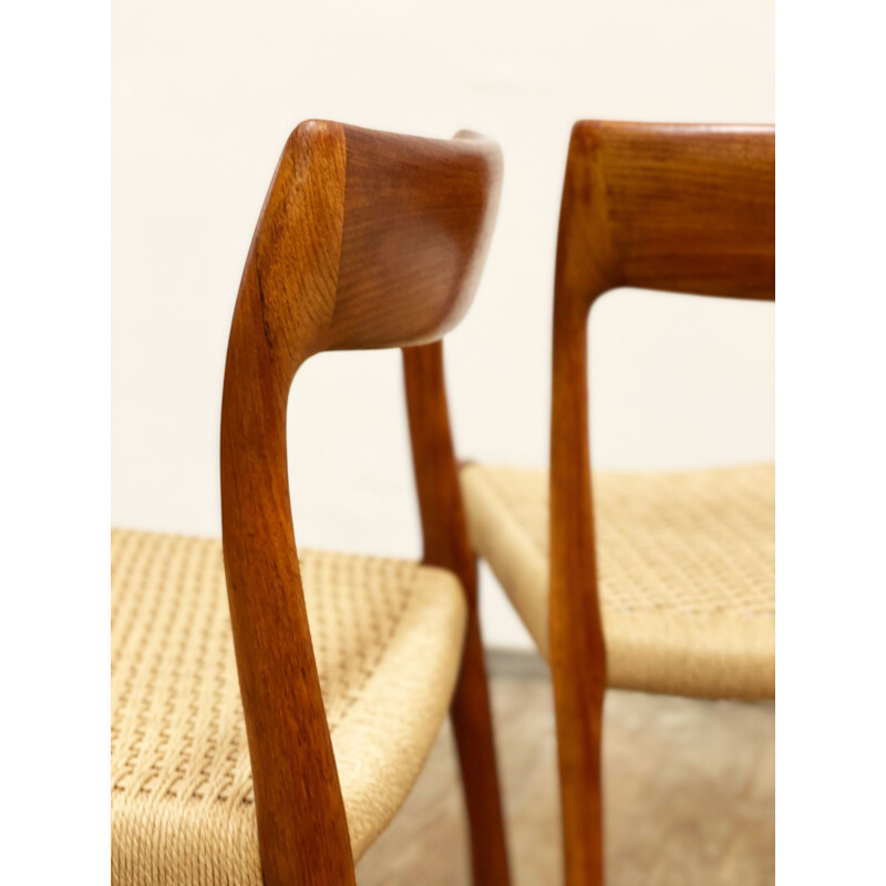 Pair of vintage teak chairs Model 77 by Niels O. Møller for J.L. Moller Denmark 1950s