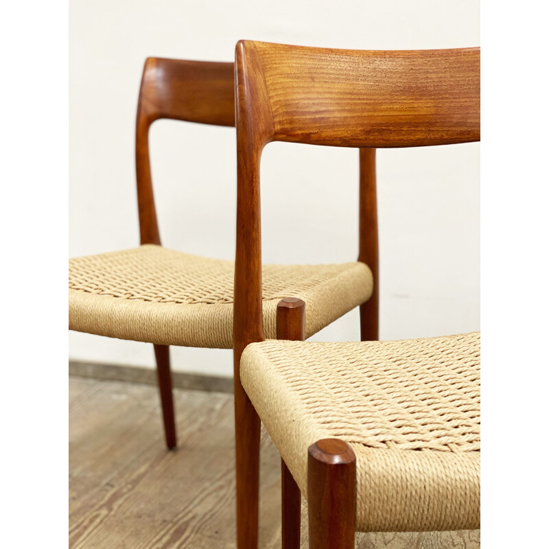 Pair of vintage teak chairs Model 77 by Niels O. Møller for J.L. Moller Denmark 1950s