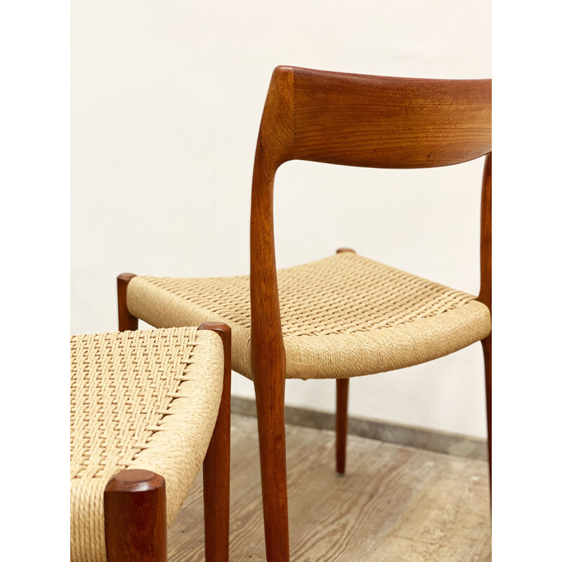 Pair of vintage teak chairs Model 77 by Niels O. Møller for J.L. Moller Denmark 1950s