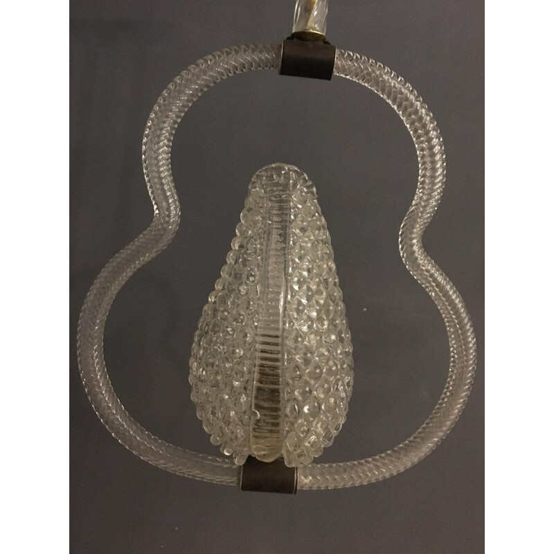 Lámpara de suspensión vintage art decó de cristal de Murano de Ercole Barovier, 1940