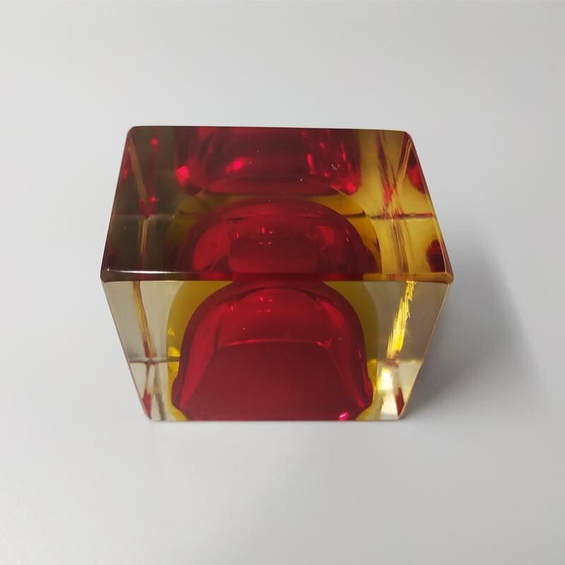 Vintage red and yellow rectangular bowl or catch-all by Flavio Poli for Seguso 1970s