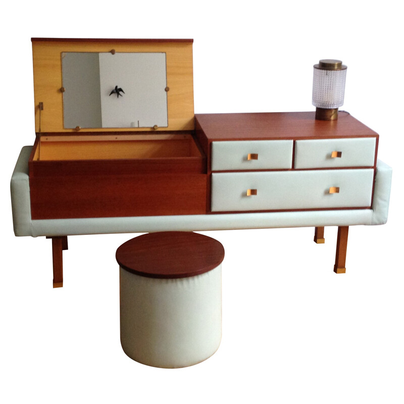 Dressing table with matching pouffe, Roger LANDAULT - 1950s