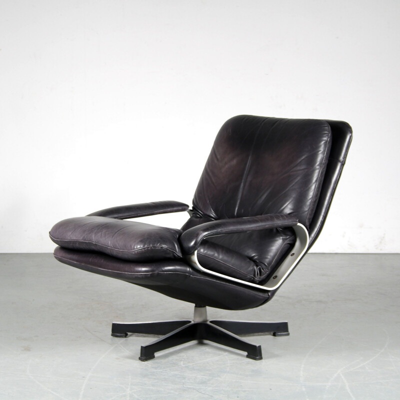 Vintage leather swivel armchair 1970s