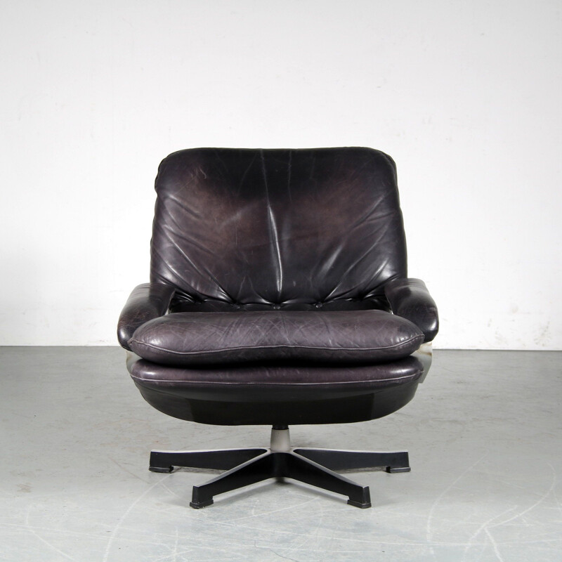 Vintage leather swivel armchair 1970s